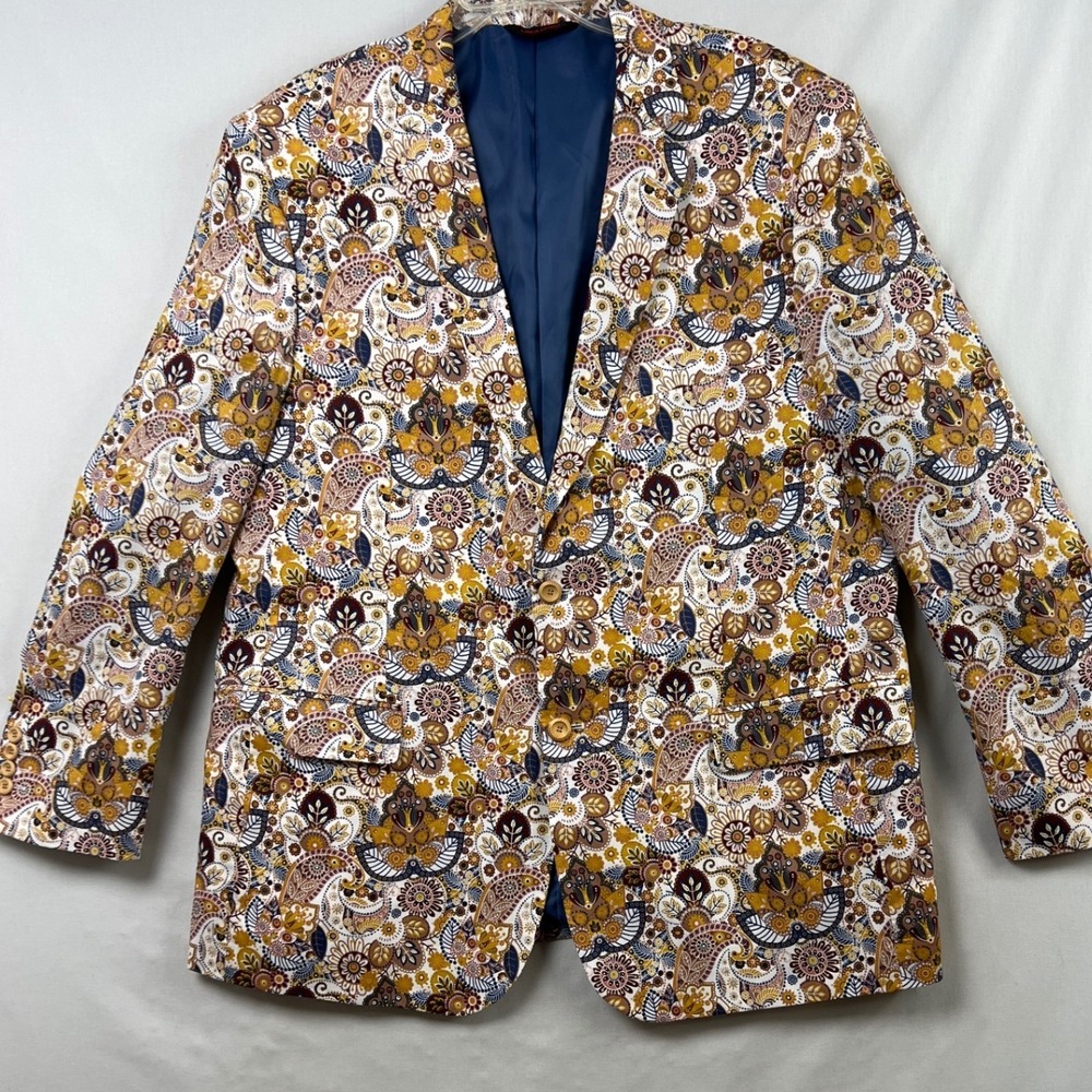 Linea Uomo Blazer Mens 48R Yellow Floral 100% Cotton Sport Coat Artsy